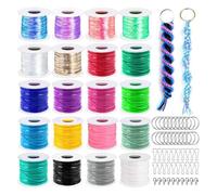 Rope kit, 15 roll universal joint rope plastic tie, with 50 snap hooks, keychains, and lobster clasps, suitable for crafts, bracelets, and rope weaving(Laser Color+Normal color)