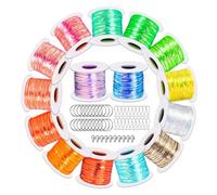 Rope kit, 15 roll universal joint rope plastic tie, with 50 snap hooks, keychains, and lobster clasps, suitable for crafts, bracelets, and rope weaving(Laser Color)