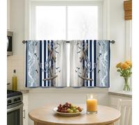 Rope Kitchen Curtains, Nautical Coastal Birds Stripes Summer Navy Curtains for Small Window for Laundry Room Sink Area Hallway Apartment Window Decor 26x30 Inch