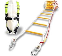 Rope Ladder Fire Escape for 3-4 Story Homes 32 ft (10 m) Flame Resistant Unique Emergency Fire Ladder with Spring Hooks, Safety Cord & Full Body Belt - Portable, Reusable & Certified