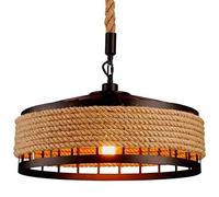 Rope Lamp Hanging Lamps, Retro Iron Cage Loft Ceiling Lights Chandelier, Hemp Rope Pendant Lighting Round Hanging Light, for Kitchen Island,30cm