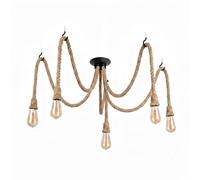 Rope Pendant Light Fitting 5 Head DIY Spider Lights Ceiling, Rustic Hemp