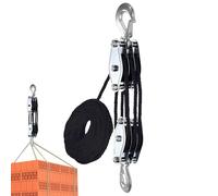 Rope Pulley Hoist - 100 Ft, Heavy Duty Breaking Strength, Block and Tackle with Metal Wheels Bearing Structure | Lifting Power System Soft Loops for Warehouse Usage