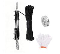 Rope Pulley Hoist with Metal Bearing 300kg Max Load, 15 m (49.2 ft) Nylon Rope 6:1 Heavy duty Steel Hooks Lifting Pulley Block for Hunting Garage Warehouse Construction (3 Pulleys 15M)