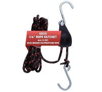 Rope Ratchet 1/4" Adjustable Pulley System, Heavy-Duty Locking Strap for Hoisting, Tarp Tie Down, Gear Securing, Tent Setup, Grow Light Hanging, 15' Braided Polypropylene Rope, 150 lb Capacity