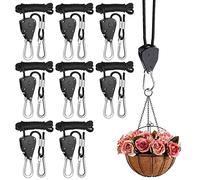 Rope Ratchet Hanger, 8 Packs 1/8 in Reinforced Adjustable Height Anti-Loose Design Metal Gears Clip for Growing Light Fixtures, Hanging Plants, 8 FT Length 150lbs Weight Capacity