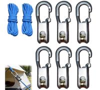 Rope Roller Cam Lock Tensioner, Rope with Roller Tensioner for Easy and Secure Tying, Camping and Boating Tie-Down Tool with Locking Buckle, Outdoor Tie Down Adjuster (2 Ropes 6 Hooks)