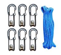 Rope Rollers 6 Pack, Rope Rollers for Para Cord, Rope Roller Cam Lock Tensioner, Cord and Paracord Tightening Tool with Carabiner Clip, Rapid Rope Adjuster for Outdoor Camping, Hiking, Boat & Outdoor