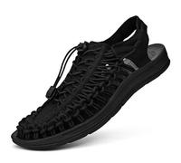 Rope Sport Sandals for Men Fisherman Shoes Men's Handmade Woven Sandal Shoes Comfortable & Lightweight Cord Beach Sandals, Full Black, 4.5 UK