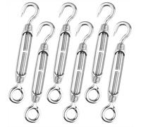 Rope Tensioner M4 Stainless Steel Turnbuckles Adjustable Hook and Eye Tensioners for Wire Ropes, Cables, Chains, Garden Fencing, Shade Sails, Hanging Wires 6 Pcs