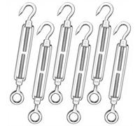 Rope Tensioner M6 Stainless Steel Turnbuckles Adjustable Hook and Eye Tensioners for Wire Ropes, Cables, Chains, Garden Fencing, Shade Sails, Hanging Wires 6 Pcs
