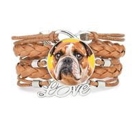 Rope Unique Big Eyes Bulldog Love Adjustable Leather Braided Bracelet Brown