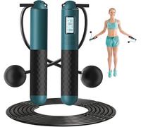 Ropeless Skipping Rope,Cordless Skipping Rope for Adults,Smart Digital Gravity Ball Jump Ropes,Cordless Jump Rope With Counter,Weighted Skipping Rope without Ropes for Home (Green)