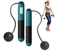 Ropeless Skipping Rope with Counter, Smart Cordless Jump Ropes for Fitness, Skip Rope with Gravity Ball & LCD Display, Workout Equipment for Women Men, Burn Calories, Boxing Jumping Rope (Green)