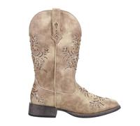 ROPER Women's Kennedy Glitter Tooled Inlay Square Toe Cowboy Boots Fashion, Tan Faux Leather Gold Underlay, 7 UK
