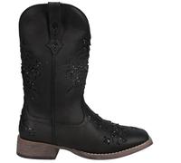 ROPER Womens Kennedy Glitter Tooled Inlay Square Toe Pull On Casual Boots Mid Calf Low Heel 1-2" - Brown, Black, 8.5