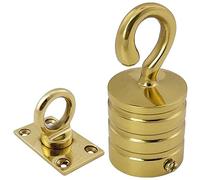 RopeServices UK Pack of 4 x 24mm Polished Brass REEDED Rope Hook & Eyeplate Decking Fitting Fixings