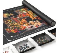 ROPODA Puzzle Roll Up Mat for up to 1500 Pcs, Jigsaw Mat with 4 Large Sorting Trays, Portable Non Slip Rubber Puzzle Roll with Storage Bag, Foldable Puzzles Saver Pad for Children Adults, Black