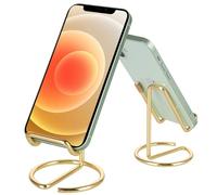 ROPOSY 2 Pack Cell Phone Stand for Desk, Cute Metal Gold Cell Phone Stand Holder Desk Accessories, Compatible with All Mobile Phones, iPhone, Switch, iPad