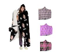 RoPox Custom Hooded Blanket, Face Personalized Sweatshirt Hooded Blankets Throws,Personalized Wearable Blanket Plush Warm Fluffy Blanket for Couch Travel for Adult Women and Men