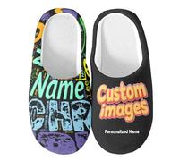 RoPox Custom Slippers, Personalised Winter Plush House Slippers, Non-Slip Shoes Soft Memory Foam Slipper, Add Photo Text Logo Name, Anti-Skid Cozy Plush for Indoor Outdoor