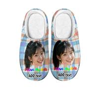 RoPox Custom Slippers, Personalized Photo & Text House Shoes/Winter Soft Plush Cotton - Casual Shape - Indoor/Outdoor Use, Funny Gifts for Men and Women
