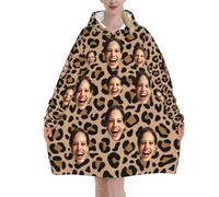 RoPox Personalised Hooded Blanket, with Pocket Customised Your Own Photo Text Face, Soft warm flannel, for Adults Men Women One Size, Gifts for Women Girls Adults Men Boys