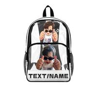 RoPox Personalized Clear Backpack, Customizable with Photos, Text, Names, or Logos, Large-capacity main compartment, Front pocket, Side mesh pockets, Ideal for School College Commuting Travel