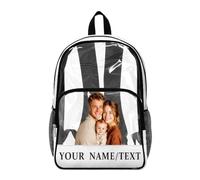 RoPox Personalized Clear Backpack, Customizable with Photos, Text, Names, or Logos, Large-capacity main compartment, Front pocket, Side mesh pockets, Ideal for School College Commuting Travel