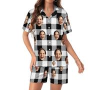 RoPox Personalized Pajamas Set, Custom Pyjama Set with Photo Face, Custom Short Pajamas, Custom Face Pajamas, Suitable for both men and women