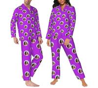 RoPox Personalized Pajamas Set for Women Men,Customized Face Sleepwear Nightwear Gift,Button Down Matching Couples