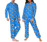 RoPox Personalized Pajamas Set for Women Men,Customized Face Sleepwear Nightwear Gift,Button Down Matching Couples