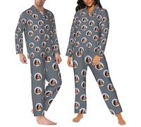 RoPox Personalized Pajamas Set for Women Men,Customized Face Sleepwear Nightwear Gift,Button Down Matching Couples