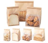 Roppolo 50 Pcs 3.9 Inch Bread Bags with Tin Tie, Mini Loaf Bags Made Of Brown Cotton Paper, Storage Packing Bag with Clear Window for Bakery, Cafe, Homemade Bread