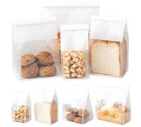 Roppolo 50 Pcs 3.9 Inch Bread Bags with Tin Tie, Mini Loaf Bags Made Of White Cotton Paper, Storage Packing Bag with Clear Window for Bakery, Cafe, Homemade Bread