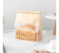 Roppolo 50 Pcs 8.6 Inch Bread Bags with Tin Tie, Large Loaf Bags Made Of Brown Cotton Paper, Storage Packing Bag with Clear Window for Bakery, Cafe, Homemade Bread