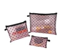 Roqalmia Toiletry Bag - 3 Piece Heart Print Mesh Zippered Storage Pouch - Cosmetic Bag Organizer - for College Work Gym School Girls Women Office Home
