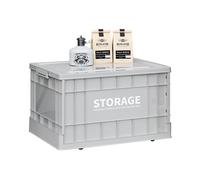 Roqao 58L Large Plastic Collapsible Storage Box with Lid | Stackable, waterproof dustproof lid, built-in wheels for easy moving, ideal for camping, car trunk, home closet, outdoor gear