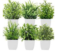 Roqueen 6 Pack Small Artificial Plants with Pot, Plastic Mini Fake Plants for Table Shelf Bathroom Office Home Decoration