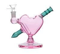 RORA 6“ Glass Bong Heart Shape Percolator Glass Water Pipe Small Pink Bongs with 14.5mm Slide Bowl