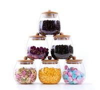 RORA 6 Piece Round Clear Glass Food Storage Jars with Airtight Bamboo Lids Kitchen Decorative Canister Set For Coffee, Flour, Tea, Sugar, Candy, Cookie, Spice and More (20 OZ)