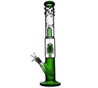 RORA Bong 16" Tall Glass Bong Fashion Designed Coil Percolator Water Pipe with Splash Guard On Glass 14mm Downstem (Green)