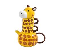 RORA Giraffe Ceramic Tea Pot with 2 Tea Cups Set, Hand-painted Porcelain Teapot Set for Coffee Latte Milk Tea Flower and Fruit Tea （17 oz/500 ml）, Yellow, (G01)