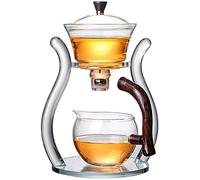 RORA Glass Teapot Set, Borosilicate Glass, Rotating Cover, Magnetic Water Flow, Semi-Automatic, 1 Gallon, Transparent, Metal Lid