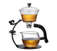 RORA Glass Teapot Set Semi Automatic Drip Rotating with Infuser Lazy Kungfu Tea pot Set (Black)