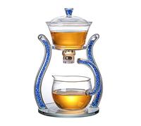 RORA Glass Teapot Set Semi Automatic Drip Rotating with Infuser Lazy Kungfu Tea pot Set (Blue)