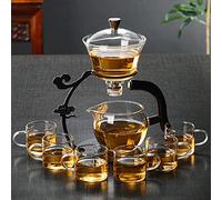 RORA Lazy Kungfu Glass Tea Set Semi Automatic Drip Rotating with Infuser Glass Teapot Set (6 cups)