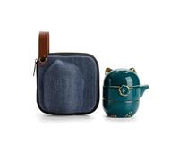 RORA Travel Tea Set with Portable Bag, Kung Fu Handmade Ceramic Teapot Set, All-in-one Teapot, 1 Pot 2 Cups, Suitable for Travel, Office and Home（Green）