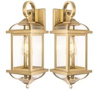 Roravilila 2-Pack 18” Gold Light Fixtures Outdoor Wall Lights Exterior Lanterns, Brass Porch Lights Outside Anti-Rust Aluminum Patio Lights for House Clear Glass Wall Mount Lights, IP65 Waterproof