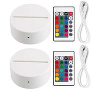 Rordigo 2 Pack 3D Night LED Light Lamp Base + Remote Control + USB Cable, 16 Colors Light Show Display Stand for Acrylic White